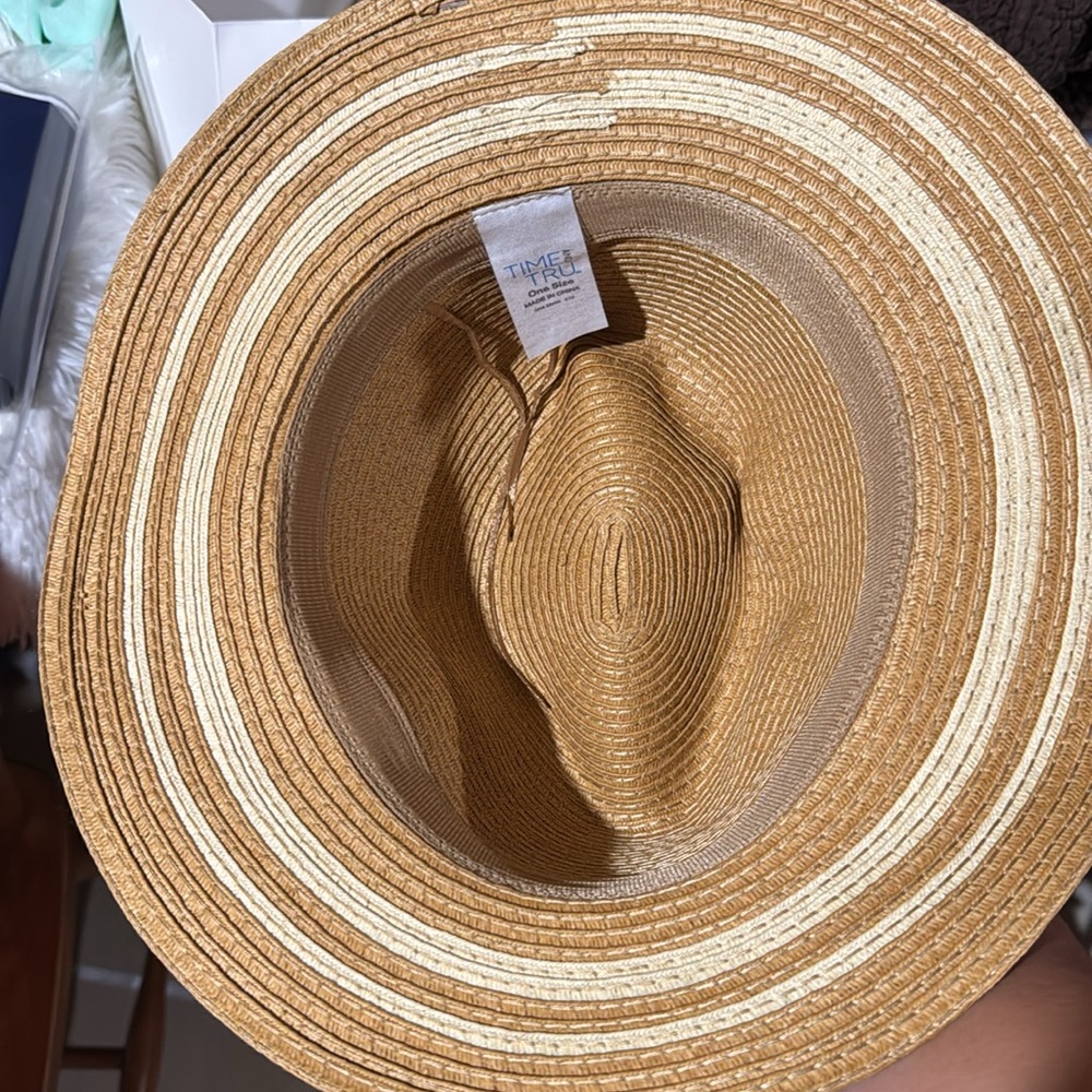 Time and Tru Women's Striped Straw Panama Hat, Beige - Picture 4 of 4